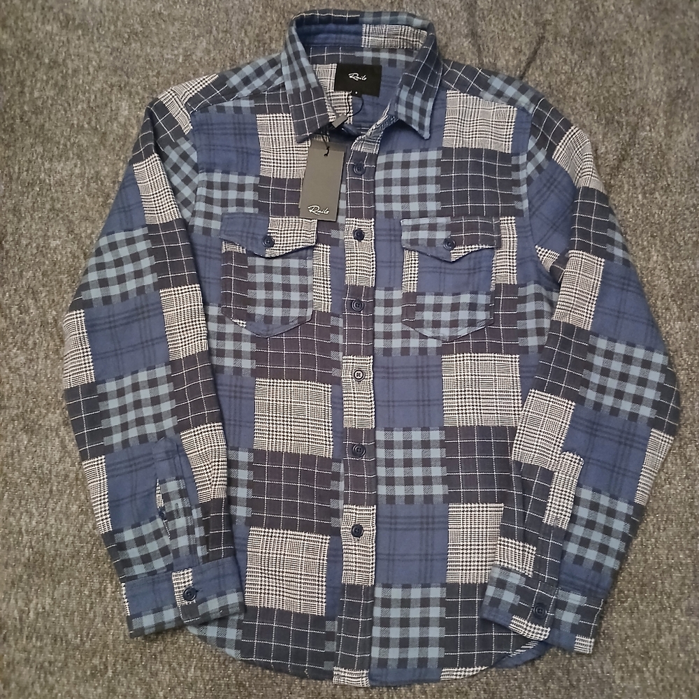 Rails Shirt Mens Size S Blue Banton Plaid Patchwork Long Sleeve Button Up NWT